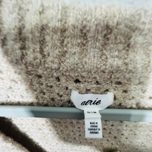 NEW Aerie Womens Open Knit Oversized V-Neck Sweater Medium Y2K Tan Minimalist - Picture 5 of 10